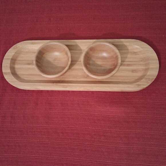 Pampered Chef Bamboo Cracker Snack Tray & 2 Wooden Dip Bowls - Picture 4 of 9